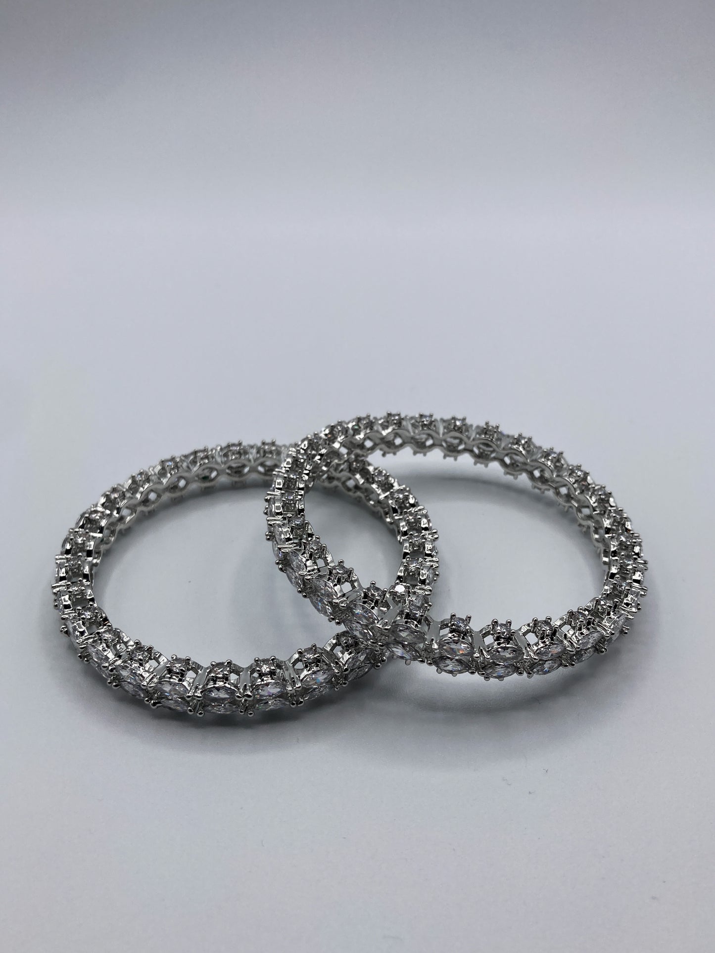 Sparkling AD Bangles in Silver-Finish Brass (Set of 2)