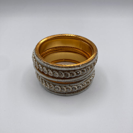 Gold Pearl and Crystal Bangle (Set of 2)