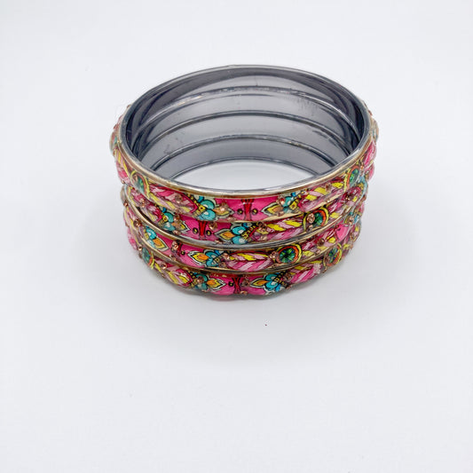 Pink Multicolor Enamel Bangle (Set of 4)
