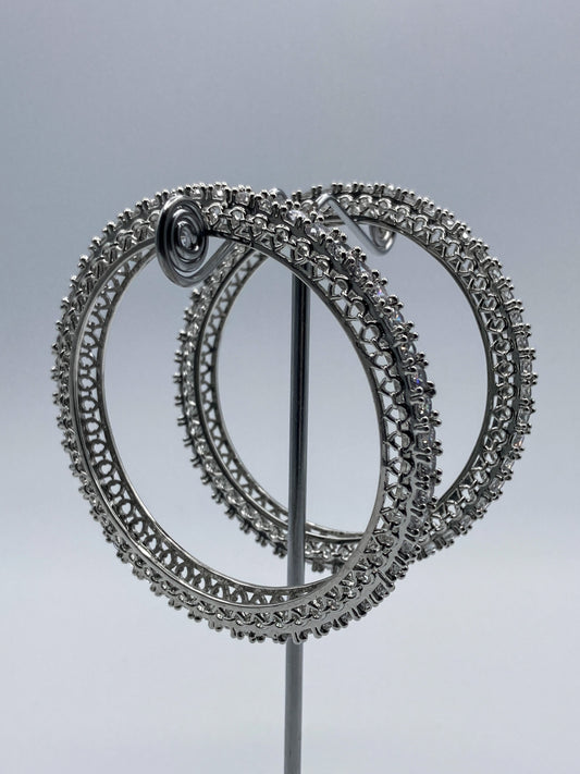 Silver-Tone Brass Bangles with Intricate Stone Detailing (Set of 2)