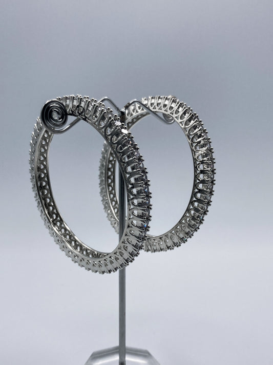 Glossy Silver-Tone Brass Bangles with Cutwork Detailing (Set of 2)