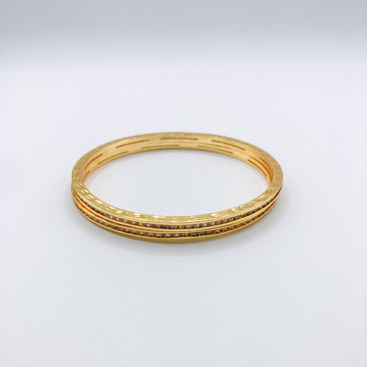 Gold Textured Gemstone Bangles (Set of 2)