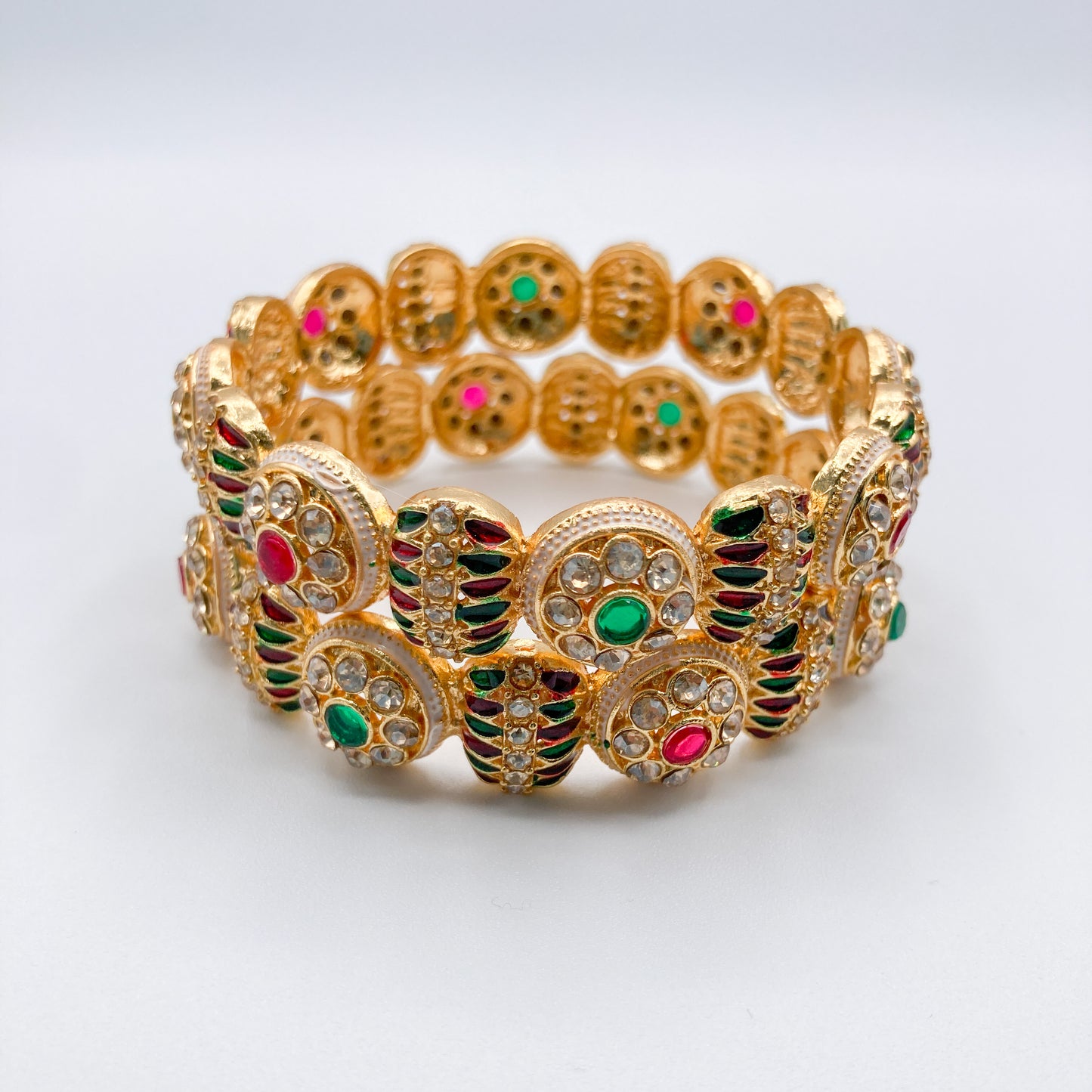 Gold Multicolor Gemstone Bangles (Set of 2)