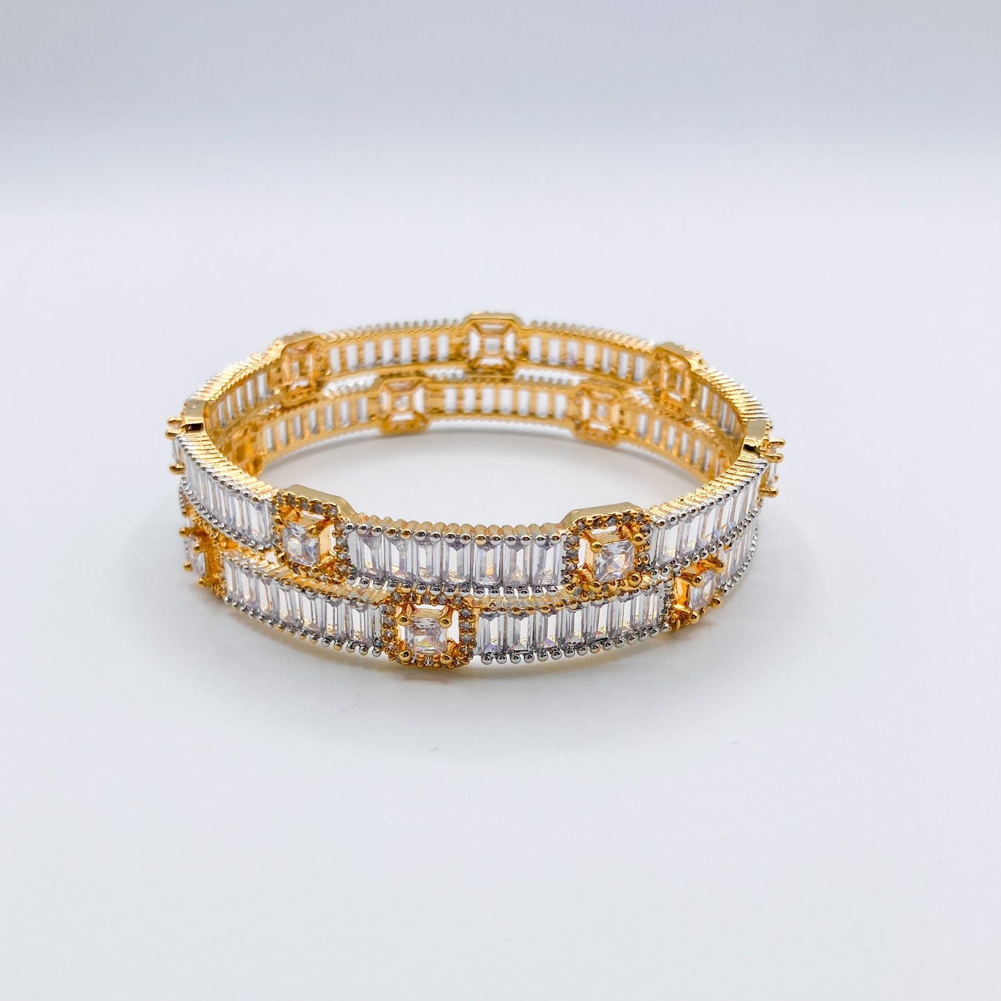 Gold Elongated Gemstone Bangles (Set of 2)