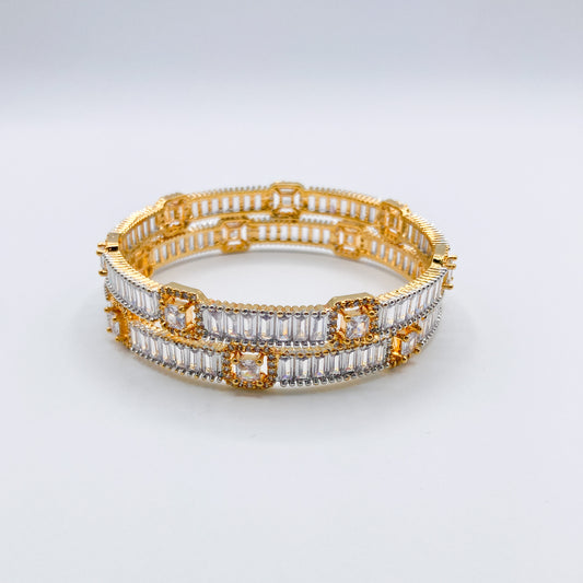 Gold Elongated Gemstone Bangles (Set of 2)