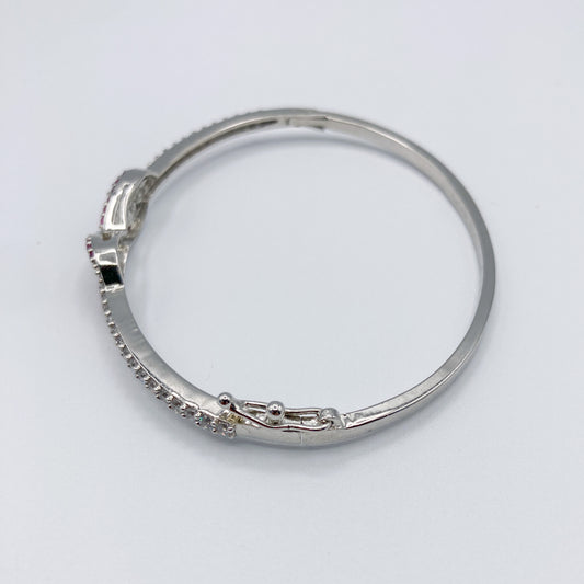 Silver Infinity Bangle with Pink Crystals Bracelet