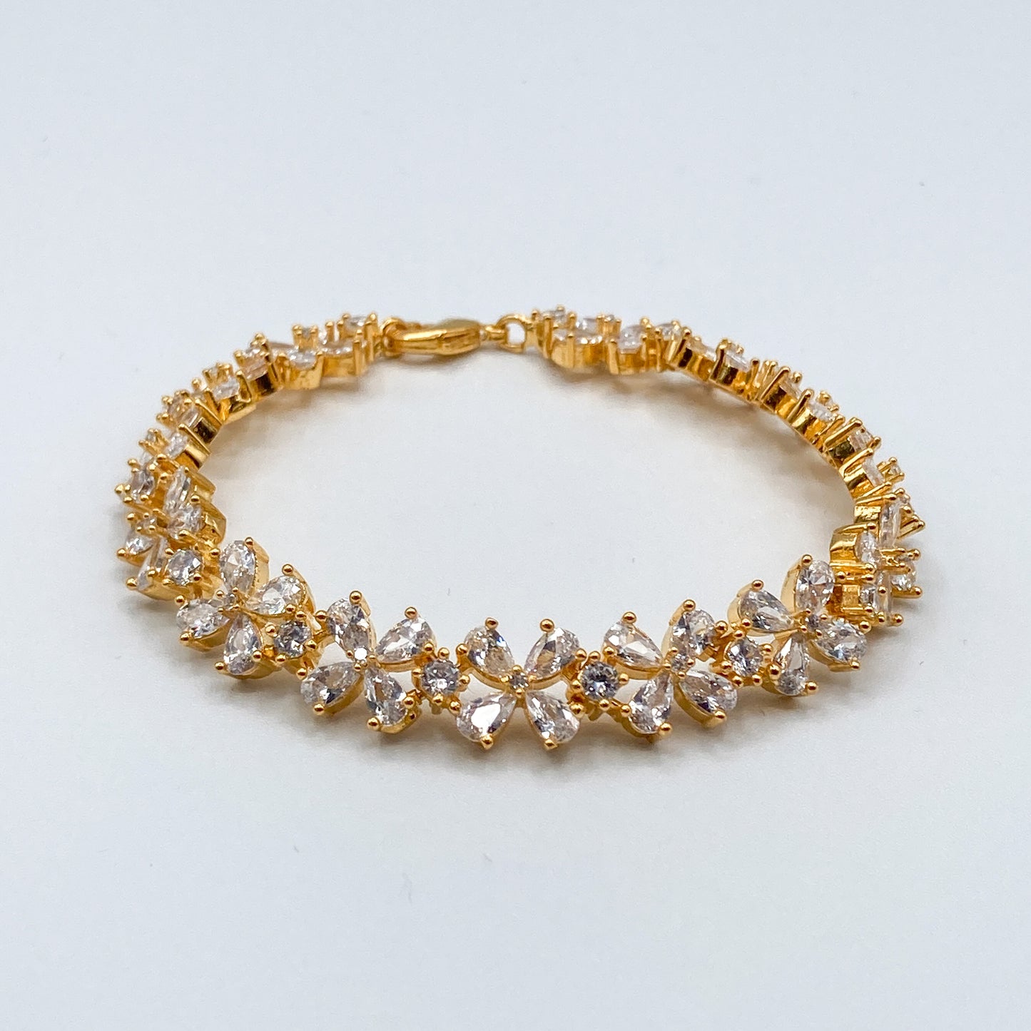 Gold-Plated Floral Bracelet with Moissanite Stones