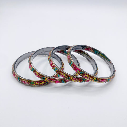 Pink Multicolor Enamel Bangle (Set of 4)