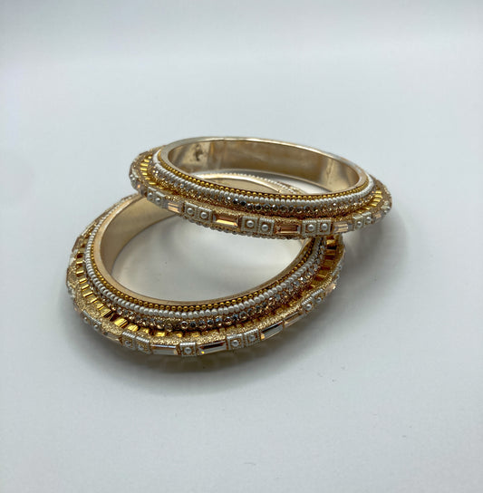 Gold-Toned Traditional Bangles with Pearl & Crystal Embellishments (Set of 2)