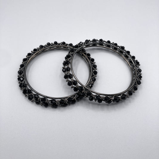 Black Crystal Bangle Bracelets (Set of 4)