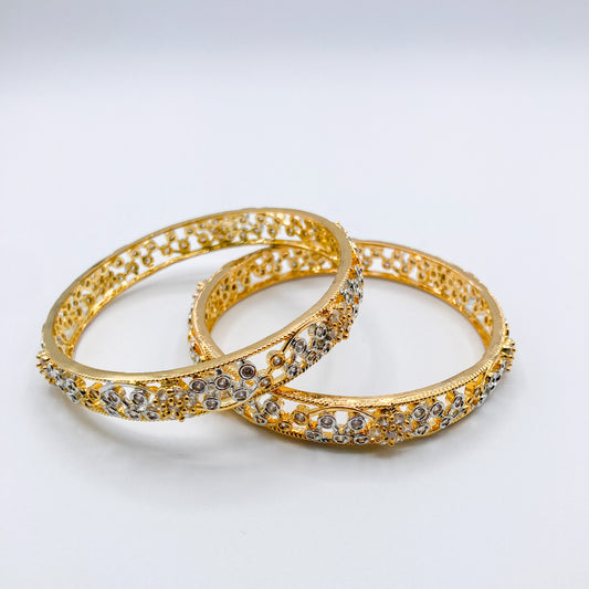 Gold Openwork Crystal Bangles (Set of 2)