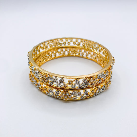 Gold Openwork Crystal Bangles (Set of 2)
