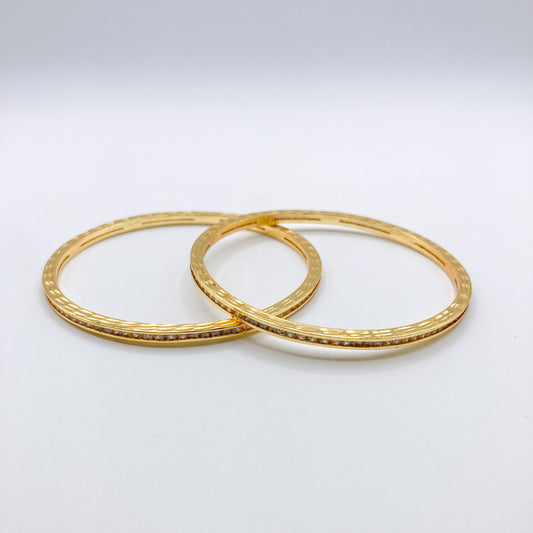 Gold Textured Gemstone Bangles (Set of 2)