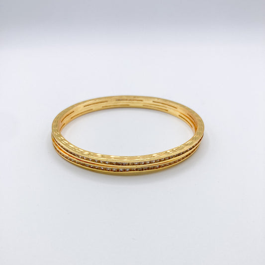 Gold Textured Gemstone Bangles (Set of 2)