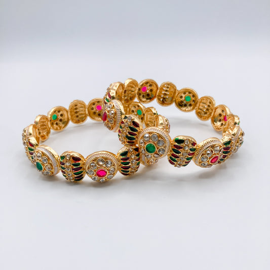 Gold Multicolor Gemstone Bangles (Set of 2)