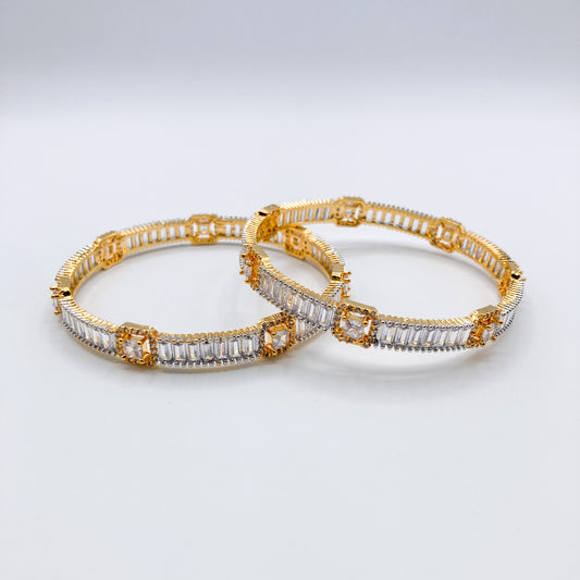 Gold Elongated Gemstone Bangles (Set of 2)