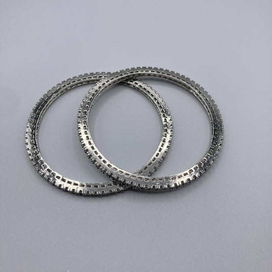 Moonlit Mirage – Brass Crystal Bangles (Set of 2)