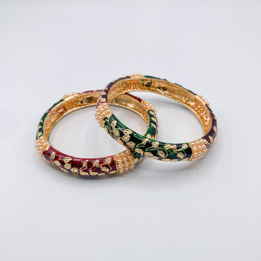 Enamel and Pearl Bangle (Set of 2)