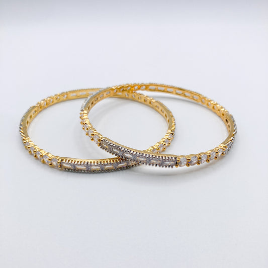 Gold and Crystal Embellished Bangles (Set of 2)