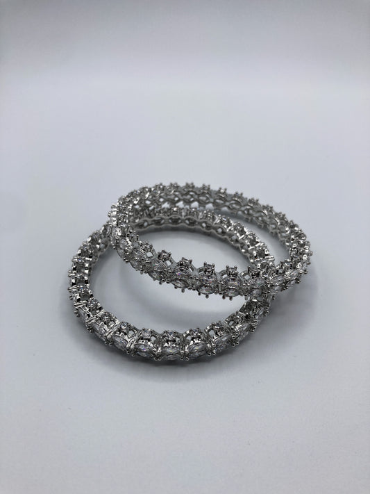 Sparkling AD Bangles in Silver-Finish Brass (Set of 2)