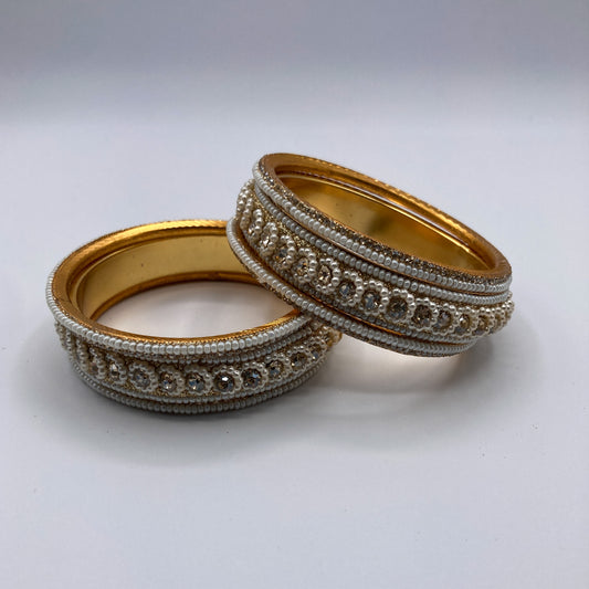 Gold Pearl and Crystal Bangle (Set of 2)