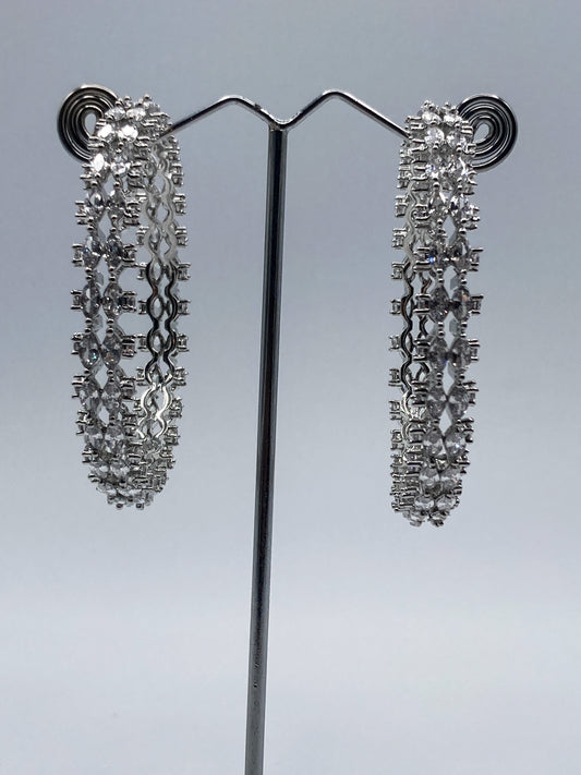 Sparkling AD Bangles in Silver-Finish Brass (Set of 2)