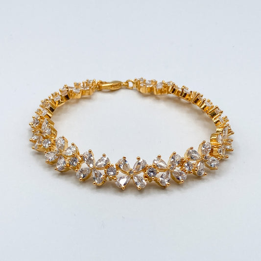 Gold-Plated Floral Bracelet with Moissanite Stones
