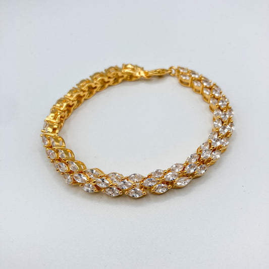 Double-Layer Gold-Plated Bracelet with Marquise Moissanite Stones