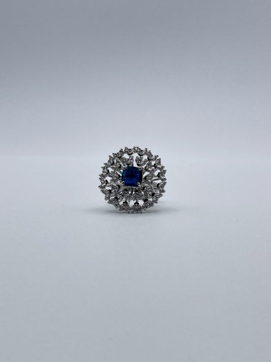 Adjustable Silver-Tone Ring with Blue Center Stone